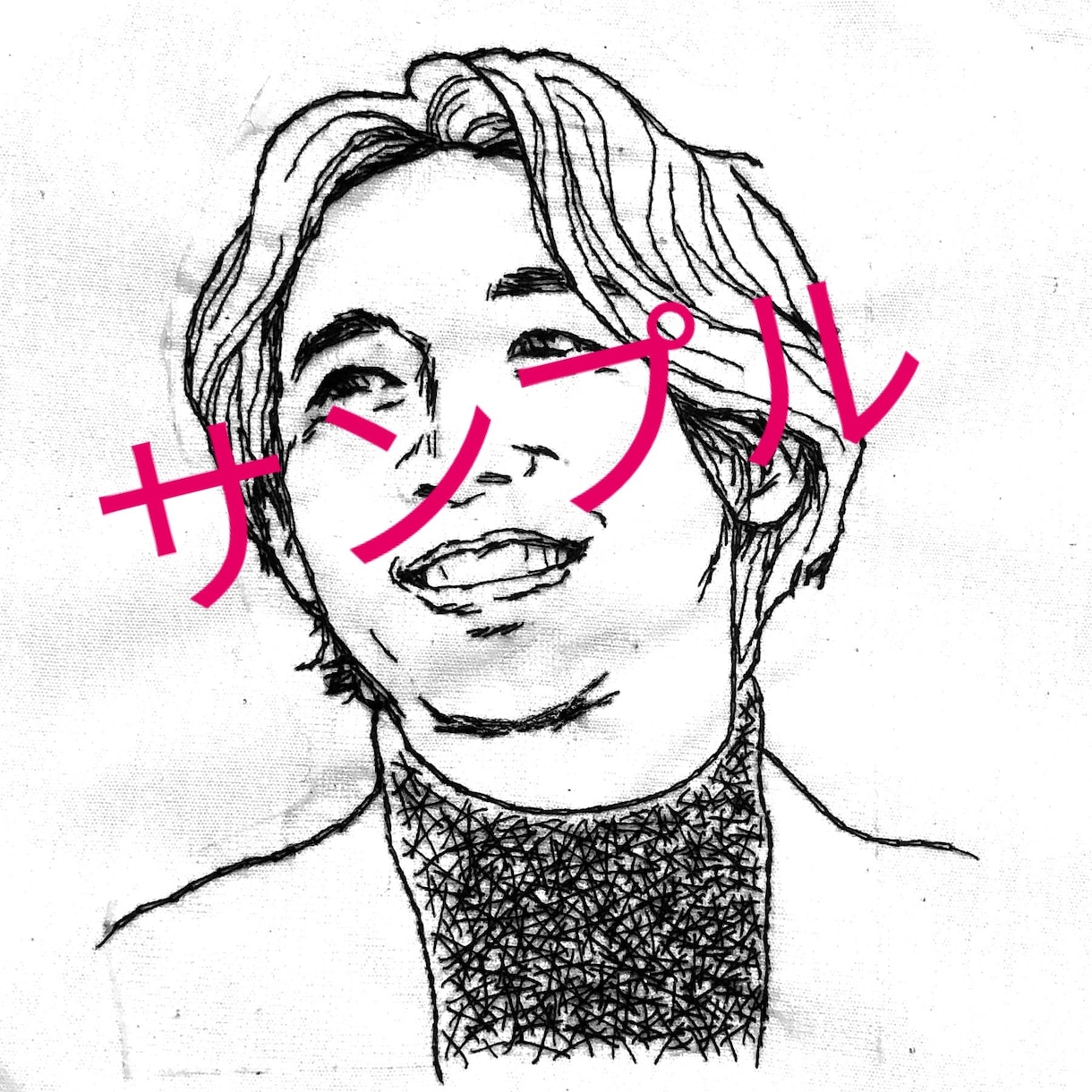 似顔絵などのイラストを単色刺繍で仕上げます ペンでは表現できない、布と糸の線の味わいをお届けします イメージ2