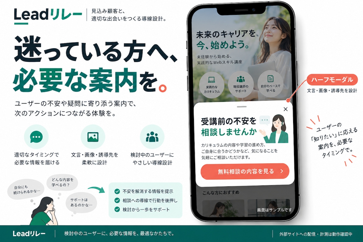 LPの接客UI制作とタグ導入を支援します ハーフモーダル・バナーで閲覧行動に合う案内を イメージ2
