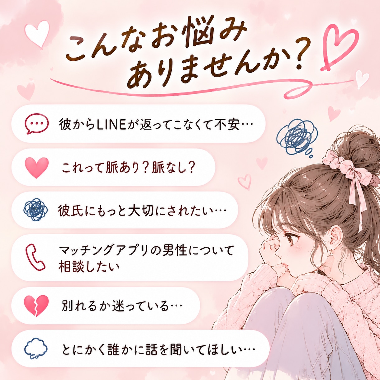 追いかける恋に疲れたあなたの恋愛相談聞きます 愛される恋愛がしたいあなたへ♡どんな小さなモヤモヤも聞きます イメージ4