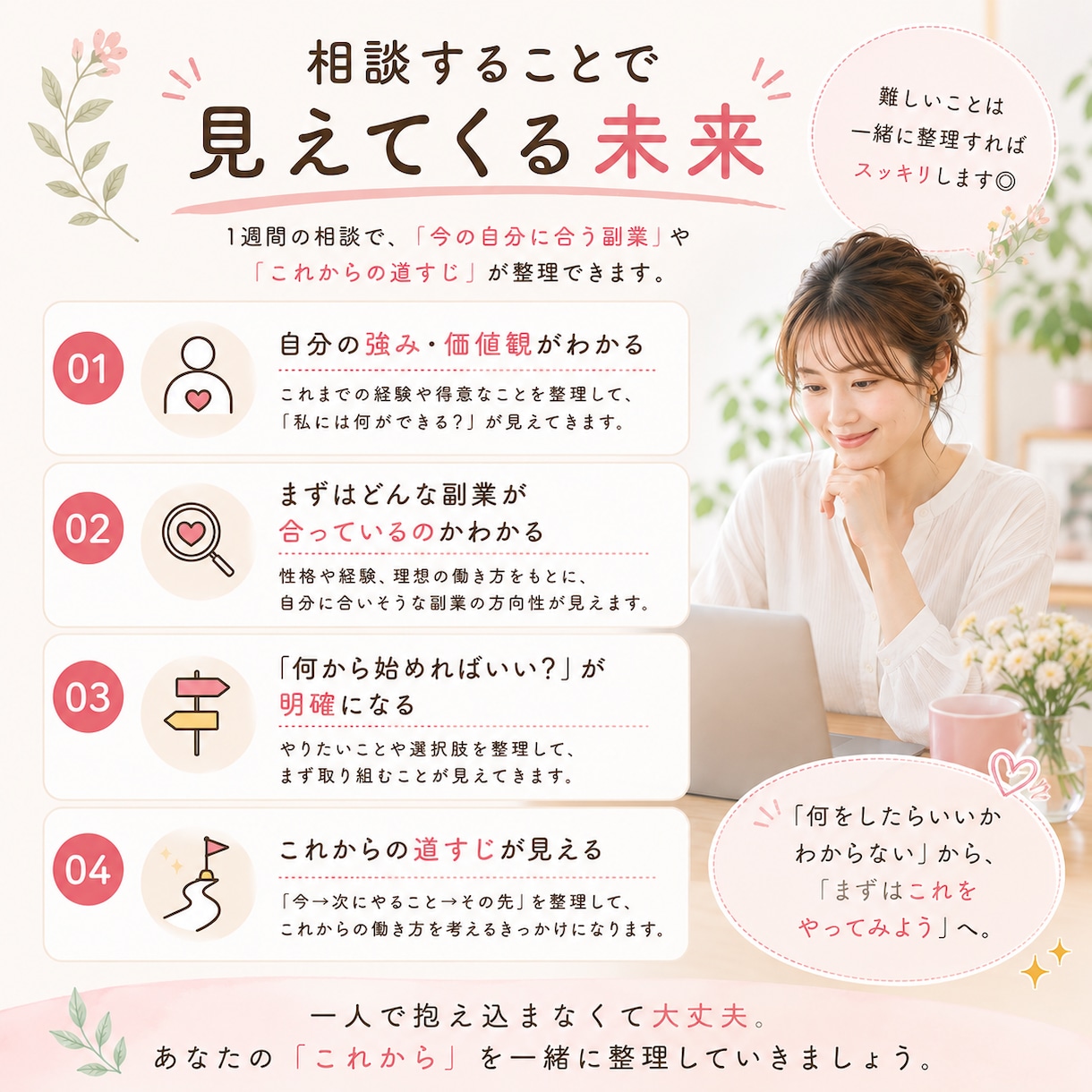 女性限定｜副業・起業・在宅ワークの相談に乗ります 何から始める？を一緒に整理して最初の一歩を踏み出しましょう！ イメージ4