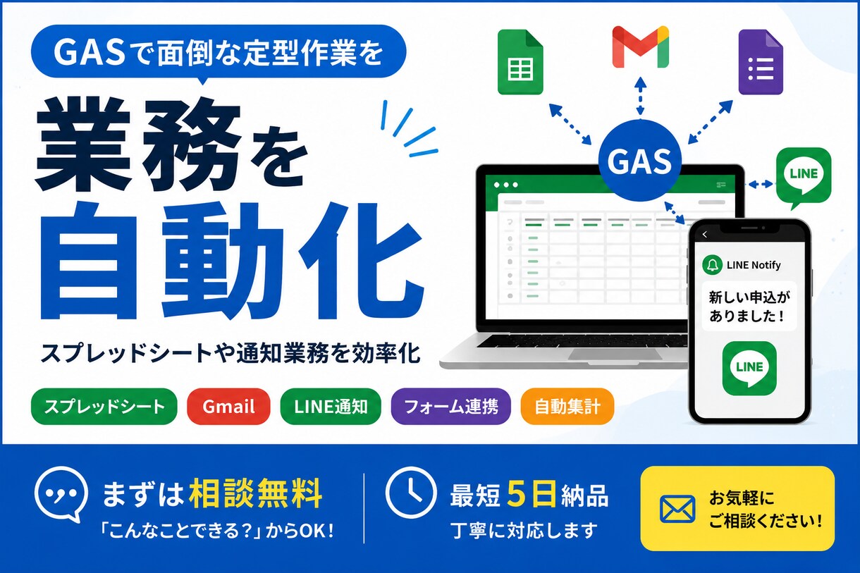 GASで面倒な定型作業を自動化します スプレッドシートや通知業務を効率化 イメージ1