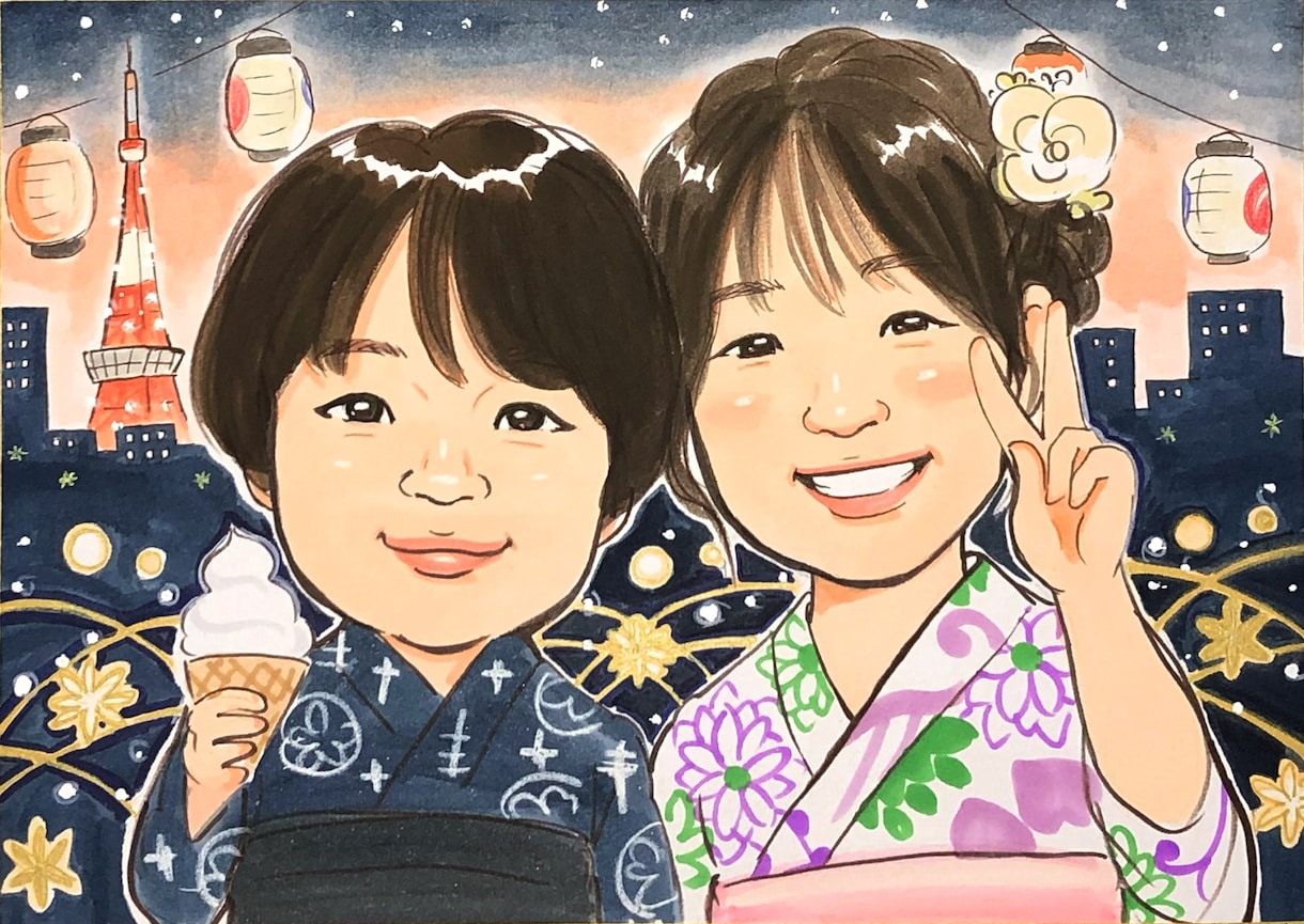 もらって嬉しい似顔絵！水彩［送料込］でお描きします 友だちや家族の誕生日・還暦祝いといった記念日に イメージ1