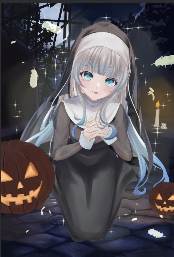 シスターイラスト(ハロウィン用)作成します 髪かきおろし、全身対応、表情差分たくさんあります イメージ4