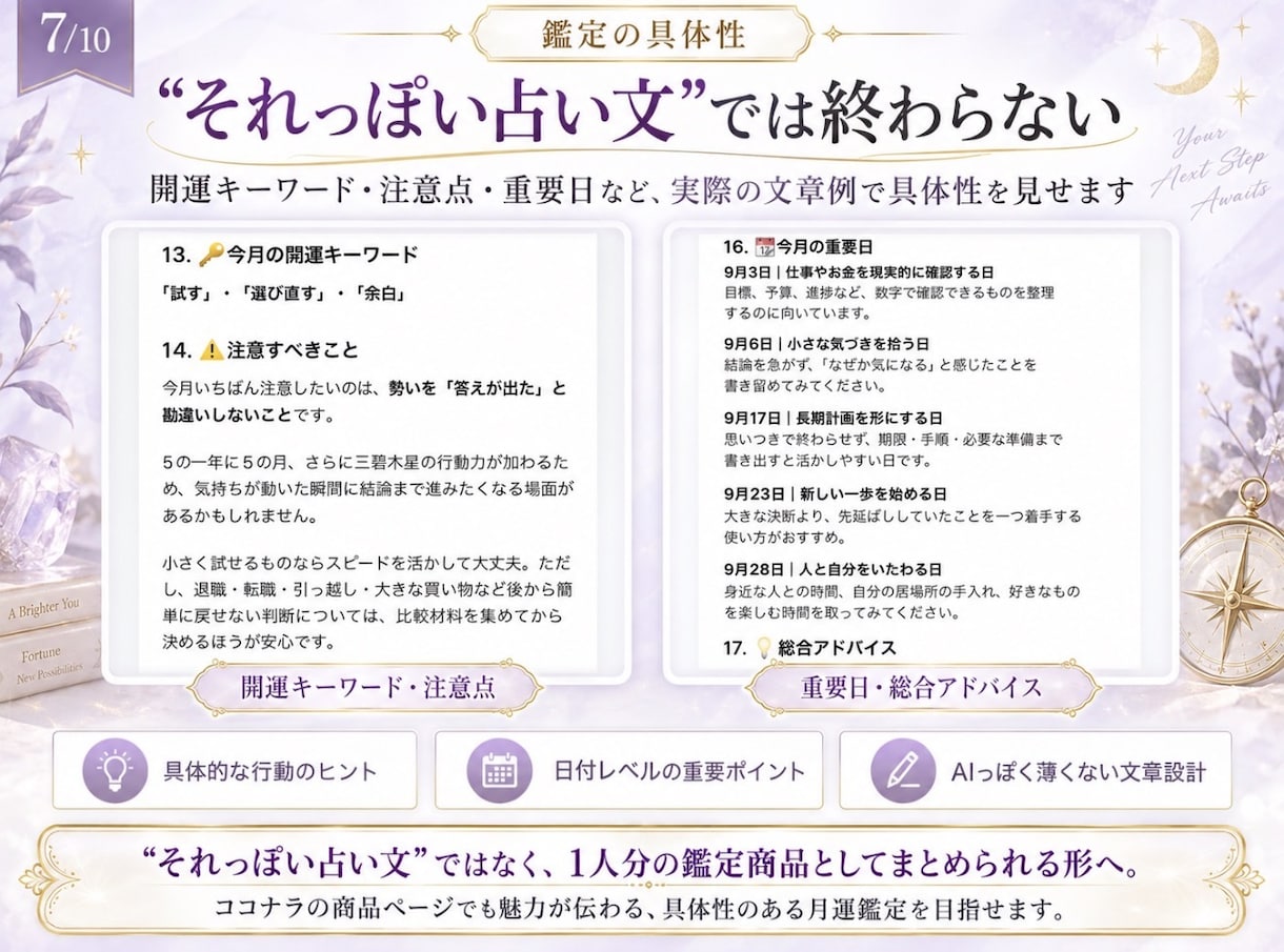 AI占い月運1商品を作れる実践キットを提供します GPT構築からココナラ出品・販売準備まで イメージ7