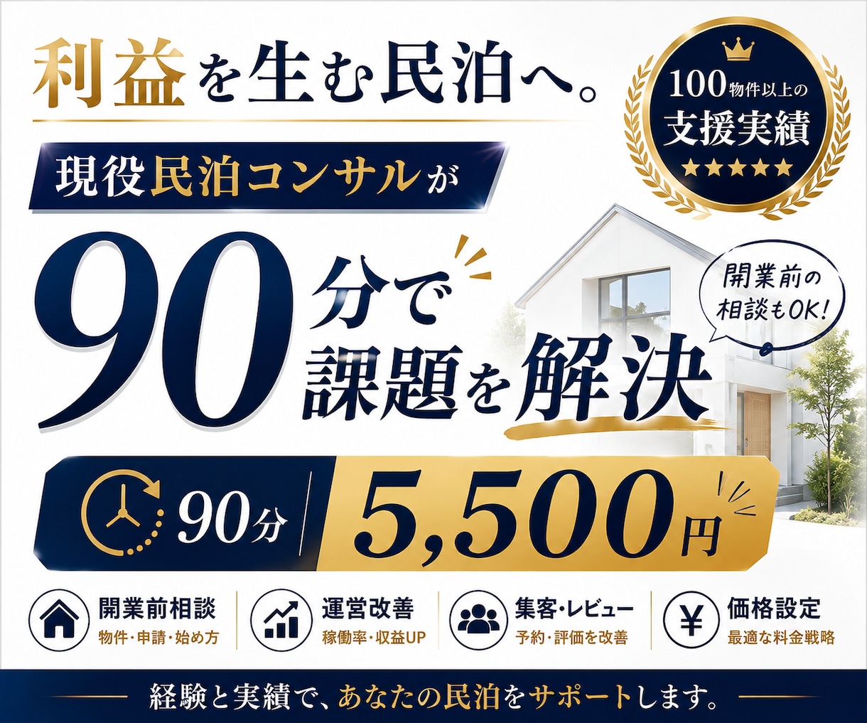 民泊の予約が減ってきた方へ｜改善の方向を整理します 全支援オーナーがスーパーホスト達成｜100物件以上の実績 イメージ1