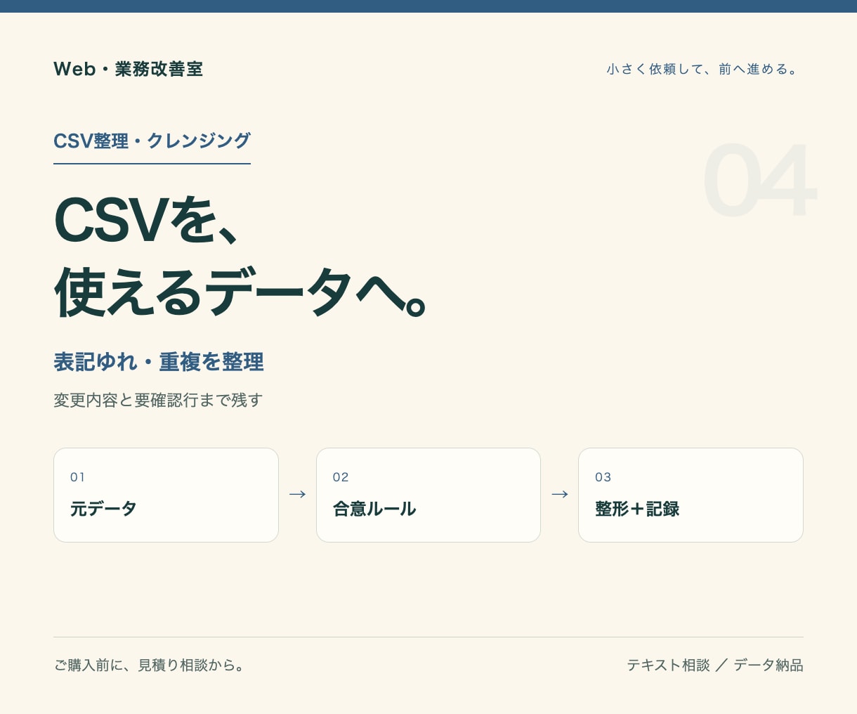 CSVの表記ゆれと重複を整理します 残す行・確認する行・変更理由を分けて納品 イメージ1