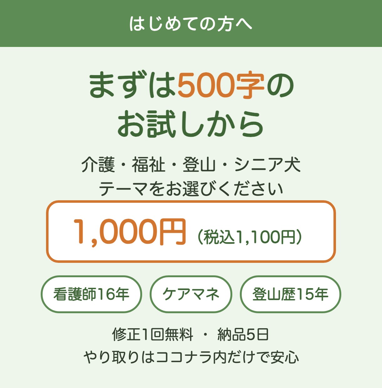 看護師が500字の短い記事を書きます はじめての方向け｜看護16年×ケアマネ×登山×愛犬 イメージ1