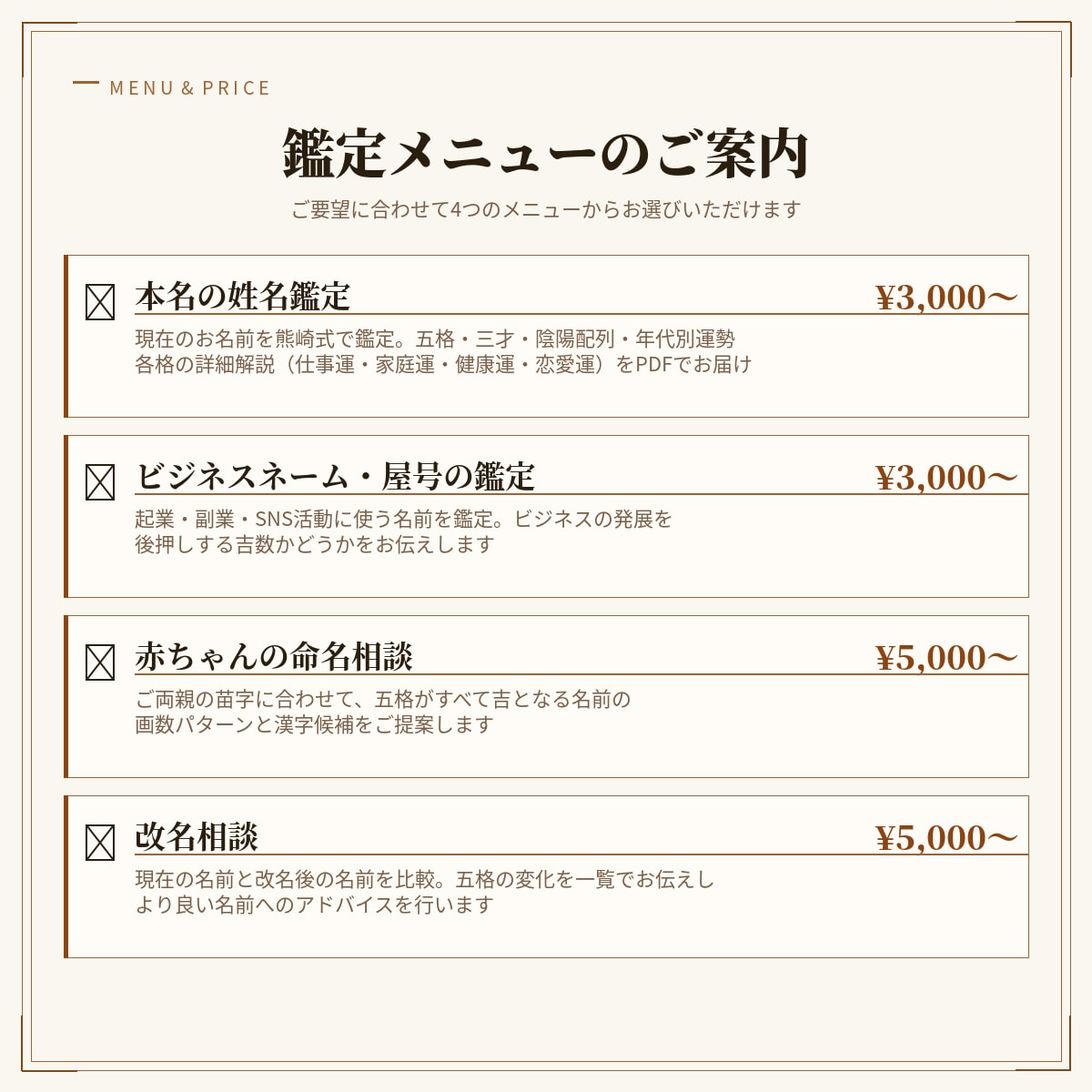 熊崎式で姓名鑑定いたします 名前に宿る運命を本格PDF鑑定書でお届け イメージ3