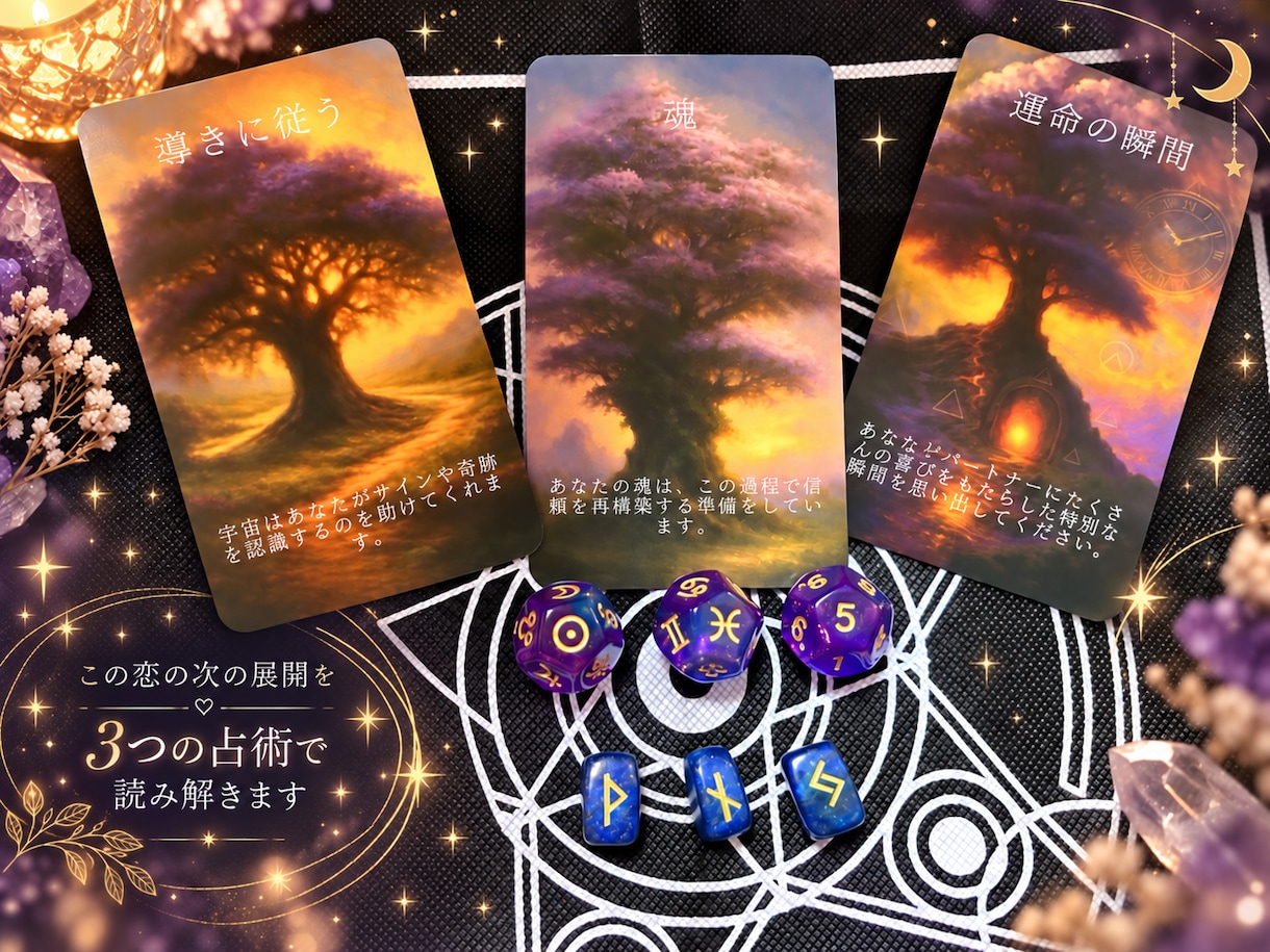 復縁 片思い 相手の気持ちを3つの占術で鑑定します 複雑恋愛や音信不通もOK3つの占術で1件ずつ丁寧に鑑定します イメージ1