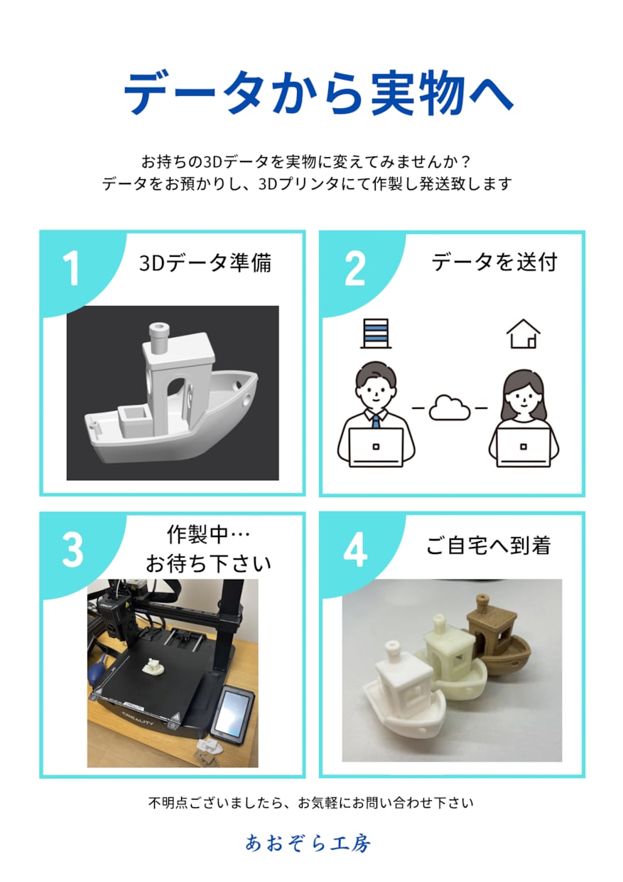 お持ちの3Dデータを3Dプリンタにて印刷します データをお預かり、3Dプリンタ用にデータ化印刷発送致します イメージ1