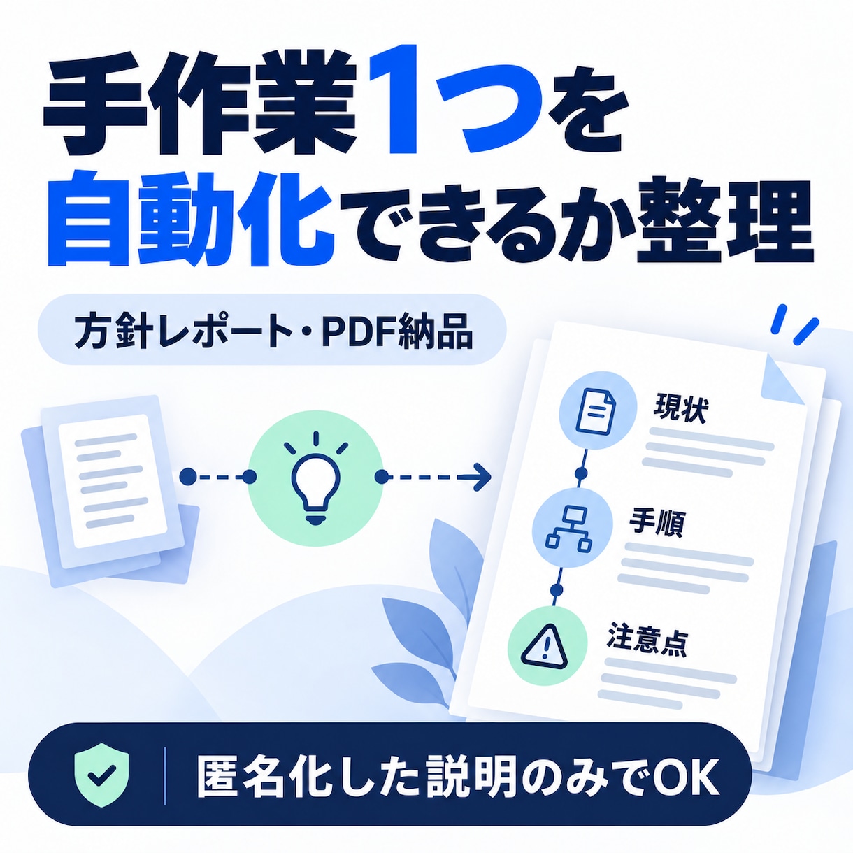 手作業1つの自動化方針を整理します 匿名化した1業務を整理し、実行手順のメモをPDFで納品 イメージ1