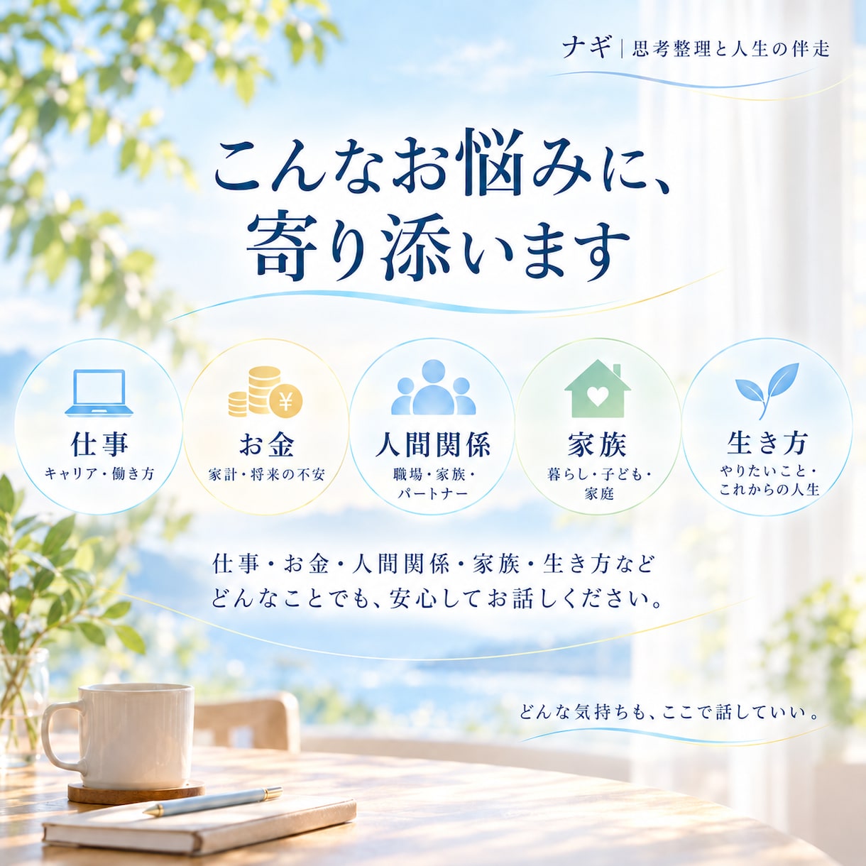 考えすぎて動けない気持ちを一緒に整理します 仕事・お金・人間関係・生き方を対話でほどきます イメージ3