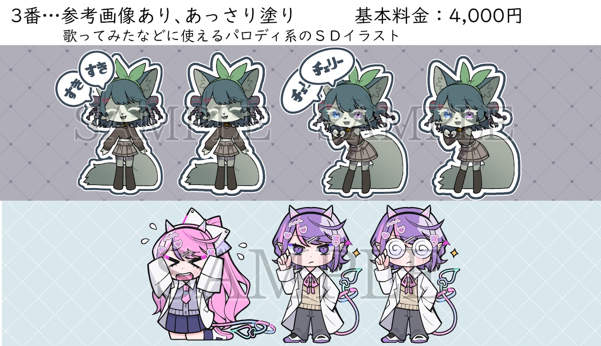 かわいいミニキャラ描きます 最短【3日】から！デフォルメ、カートゥーンなど絵柄寄せも！ イメージ4