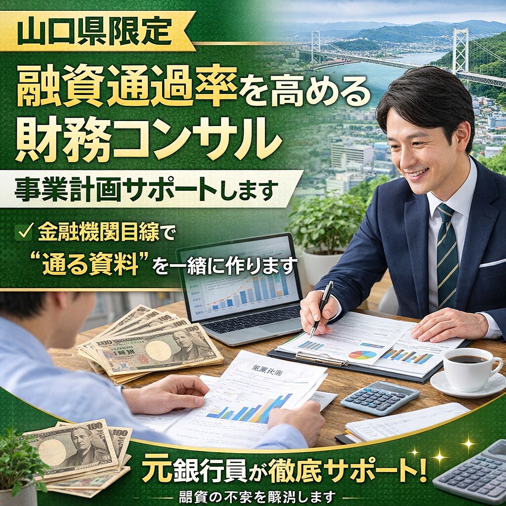 山口県限定　融資を高める財務事業計画サポートします 「融資が通るか不安…」元銀行員目線で計画を一緒に作ります。 イメージ1
