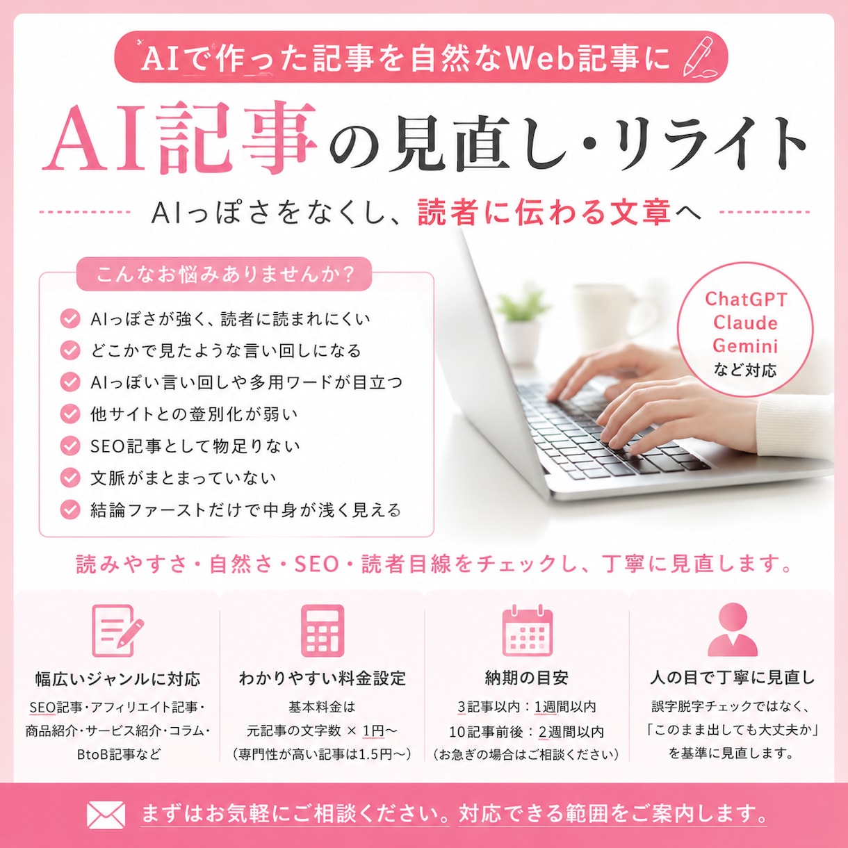 50%OFF！量産AI記事を高品質に仕上げます ChatGPT・Claude・Gemini記事に対応 イメージ2