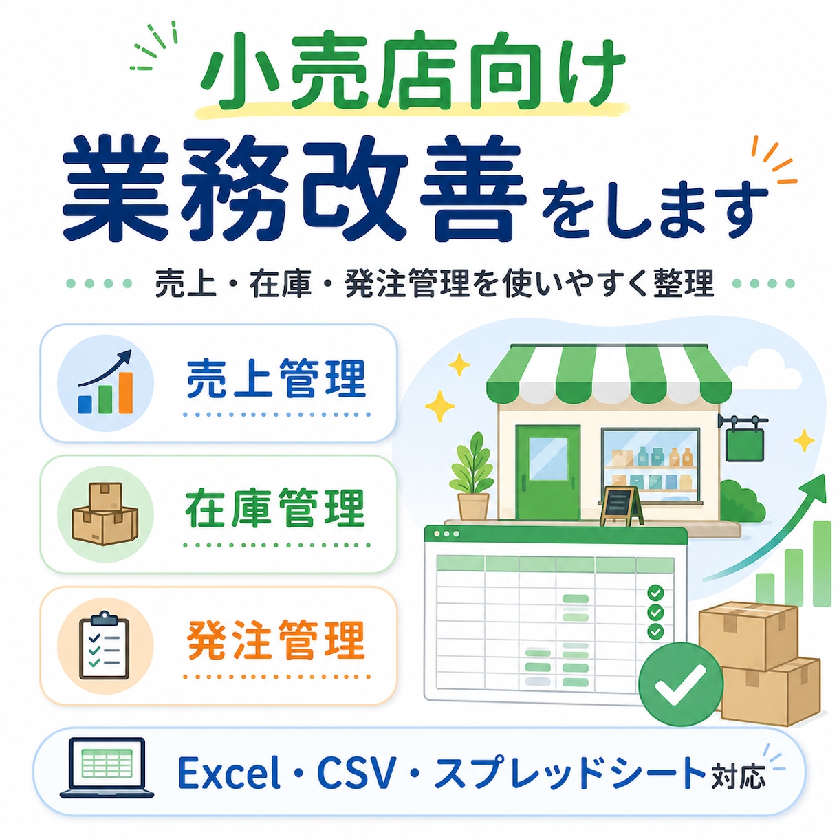 小売店向け業務改善をします 売上・在庫・発注管理を使いやすく整理 イメージ1