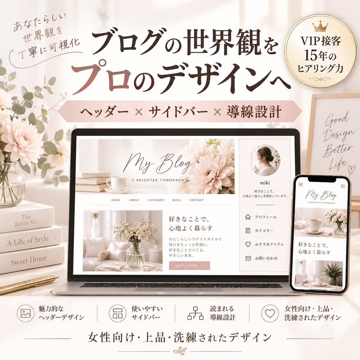 あなたの世界観が伝わるブログヘッダーを制作します 迷っていても大丈夫。想いや魅力をデザインにしてご提案します イメージ1