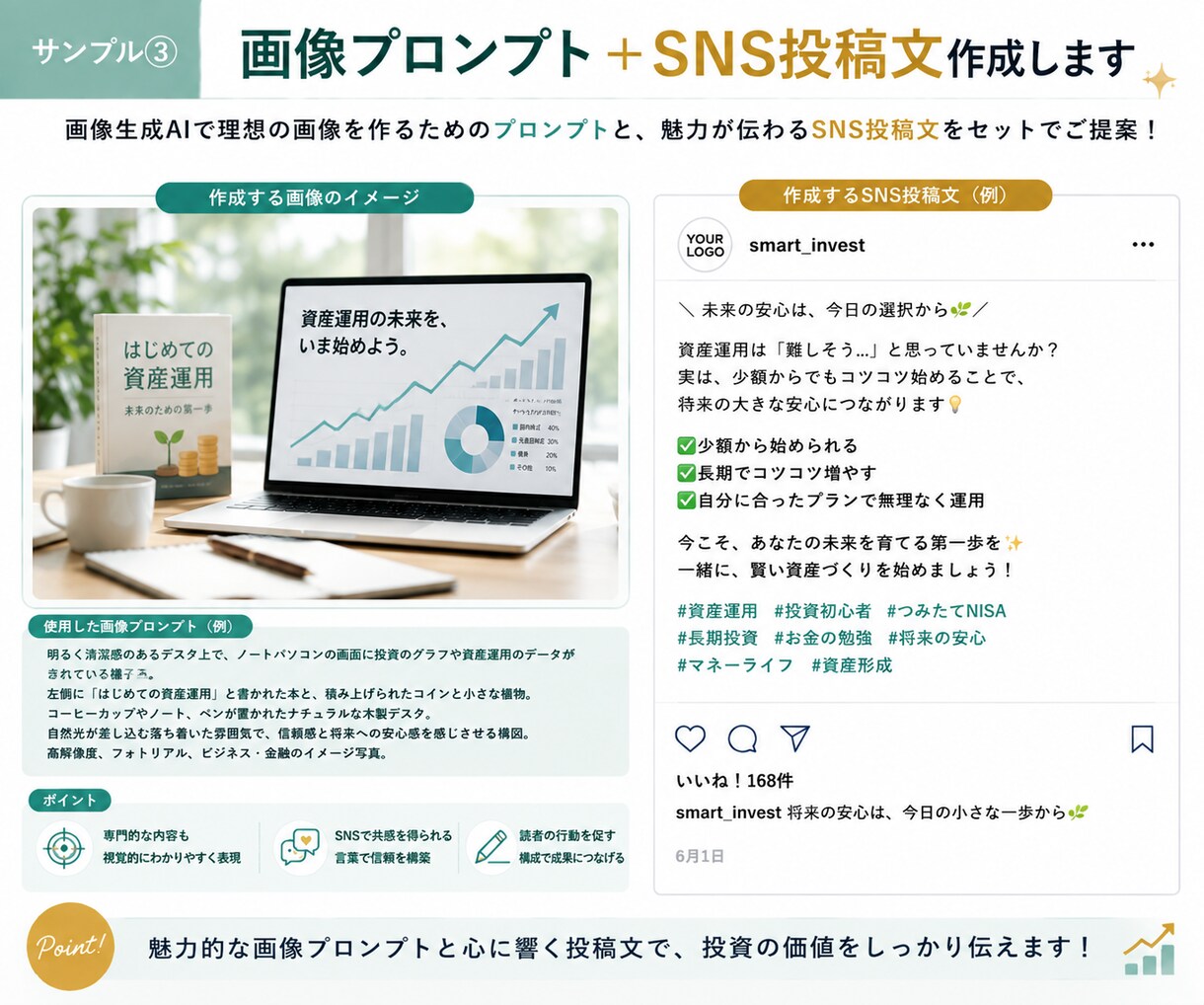 画像プロンプト＋SNS投稿文作成します 画像づくりから投稿文まで、SNS発信をまとめてサポートします イメージ4