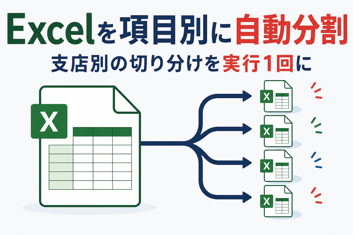 Excelの項目別分割を自動化します 支店別・担当者別の切り分けを実行1回に｜表に合わせ製作 イメージ1