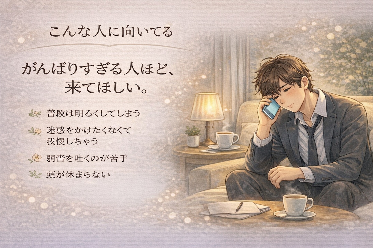 がんばりすぎるあなたの話を聴きます 言葉にできない気持ちまで整えます イメージ3