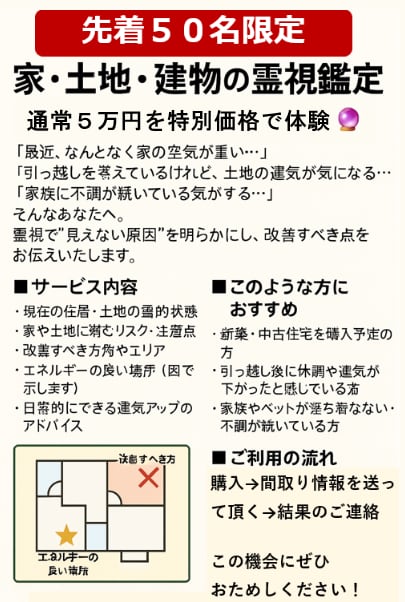 80%OFF｜通常5万円→1万円で体験できます 【先着50名限定】土地・建物の霊視鑑定｜ イメージ1