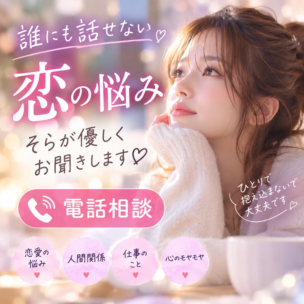 誰にも話せない恋・恋愛の悩み、電話でお聞きします 誰にも言えない恋の悩み、何でもお聞きします。 イメージ1