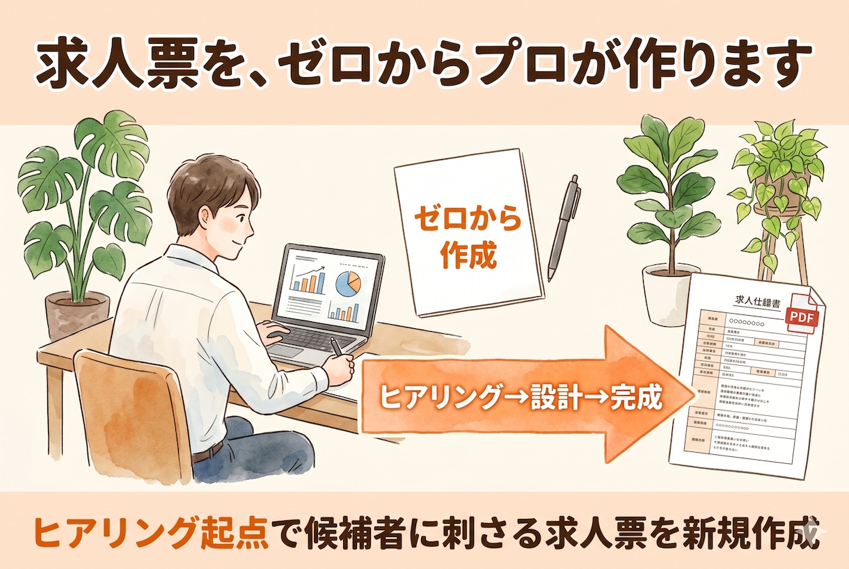 現役人事が求人票をゼロから新規作成します ヒアリングから候補者に刺さる求人票を新規作成します イメージ1