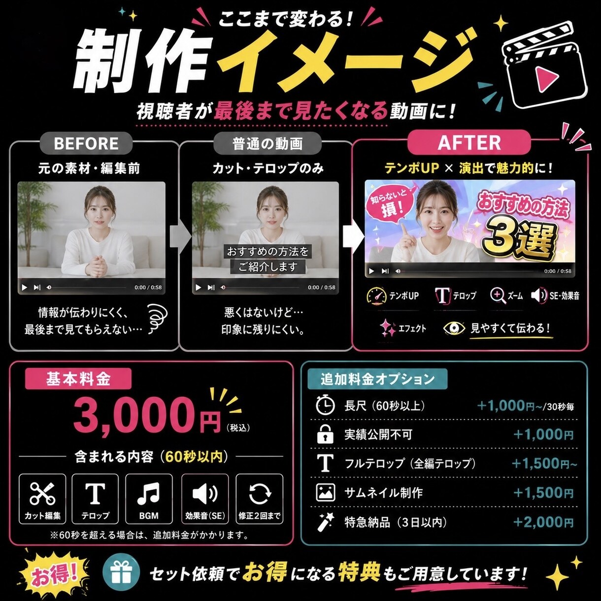 スクロールを止めるショート動画を制作します 視聴維持率を意識し、構成・演出・見せ方までご提案します イメージ4