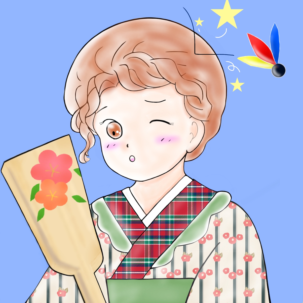 お茶目な着物姿の女の子絵提供します 一枚絵の着物少女透過1枚背景青2枚 イメージ2