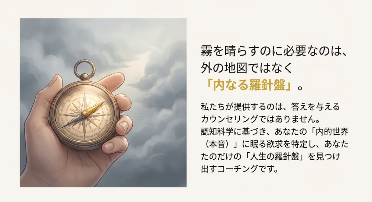 認知科学コーチングで本音の欲求を特定し伴走します 「今のままで死にたくない」を「この未来に命を使いたい」へ。 イメージ4