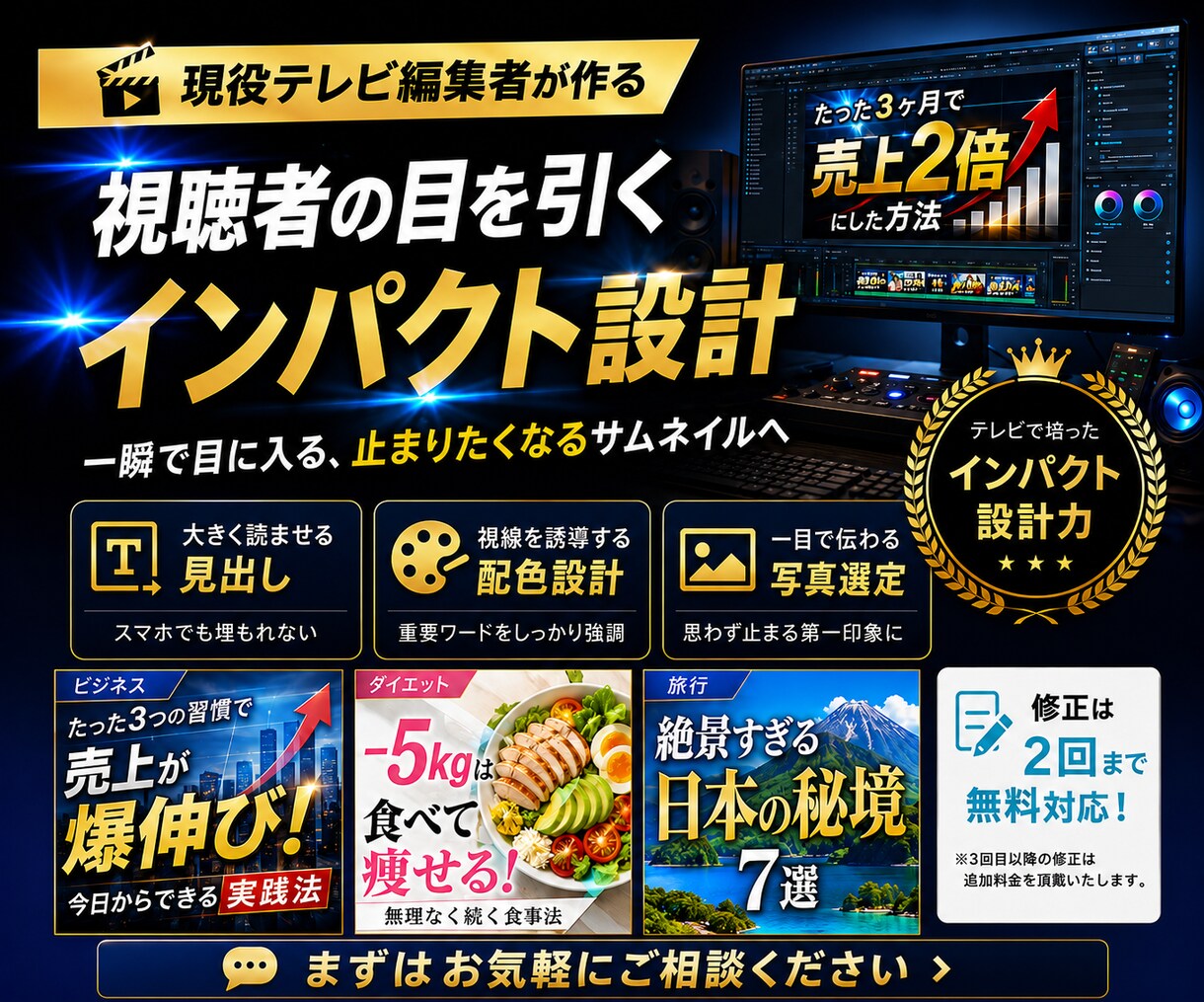 現役テレビ制作者がYouTubeサムネ作ります プロのデザインと視認性でクリック率・再生数を徹底サポート！ イメージ2