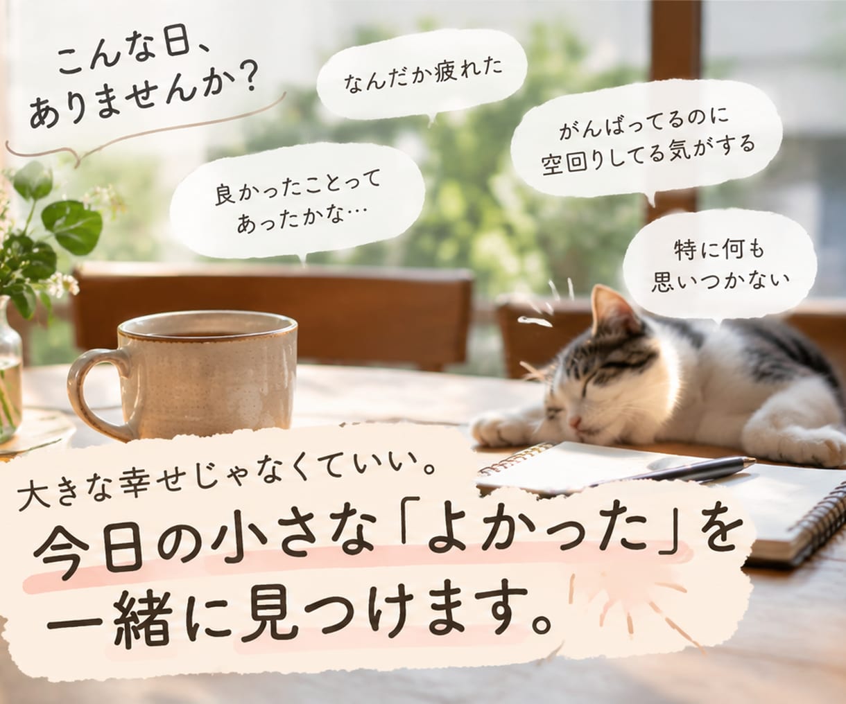 話し相手です。小さな「よかった」を一緒に探します 3日間、何往復でも。毎日朝と夜に返事します イメージ3
