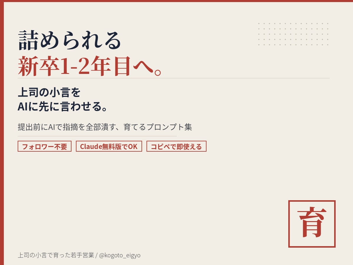 上司の指摘をAIに言わせるプロンプトを提供します 詰められる1-2年目へ。上司の小言をAIに言わせるプロンプト イメージ1