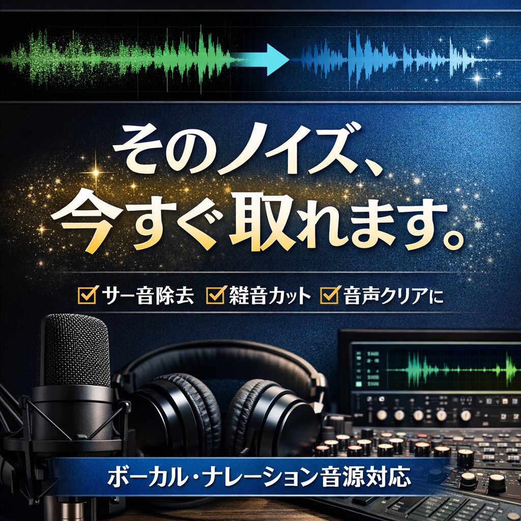 ボイス、ボーカル音源のノイズ除去を丁寧に行います プロのエンジニアが聞き取りやすい音源を作ります イメージ1