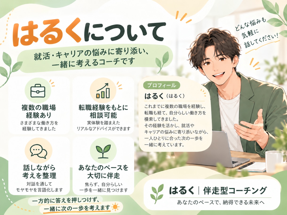 新卒・就活生｜の悩みを一緒に整理します やりたい仕事が分からない方へ！自己分析から次の一歩まで伴走！ イメージ4