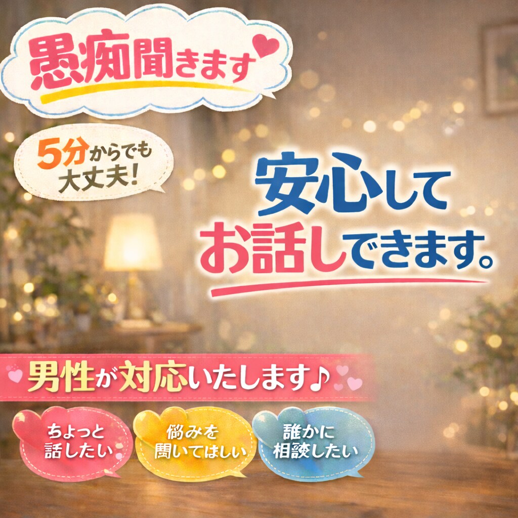 5分からでも大丈夫.通話で愚痴を否定せず聞きます 否定や説教は一切なし、安心して話せます イメージ1