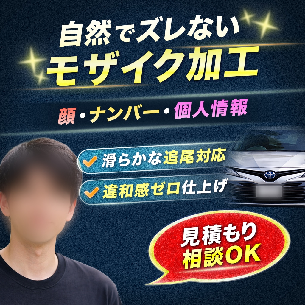 SNS投稿前の不安を解消！モザイク処理致します 動きの激しい映像もお任せください！修正は無制限！！ イメージ1