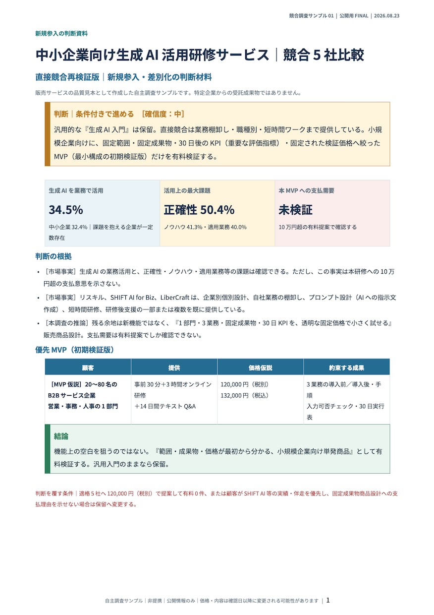 新規サービスの競合5社を比較調査します 公開情報から参入・差別化の判断材料を整えます イメージ2