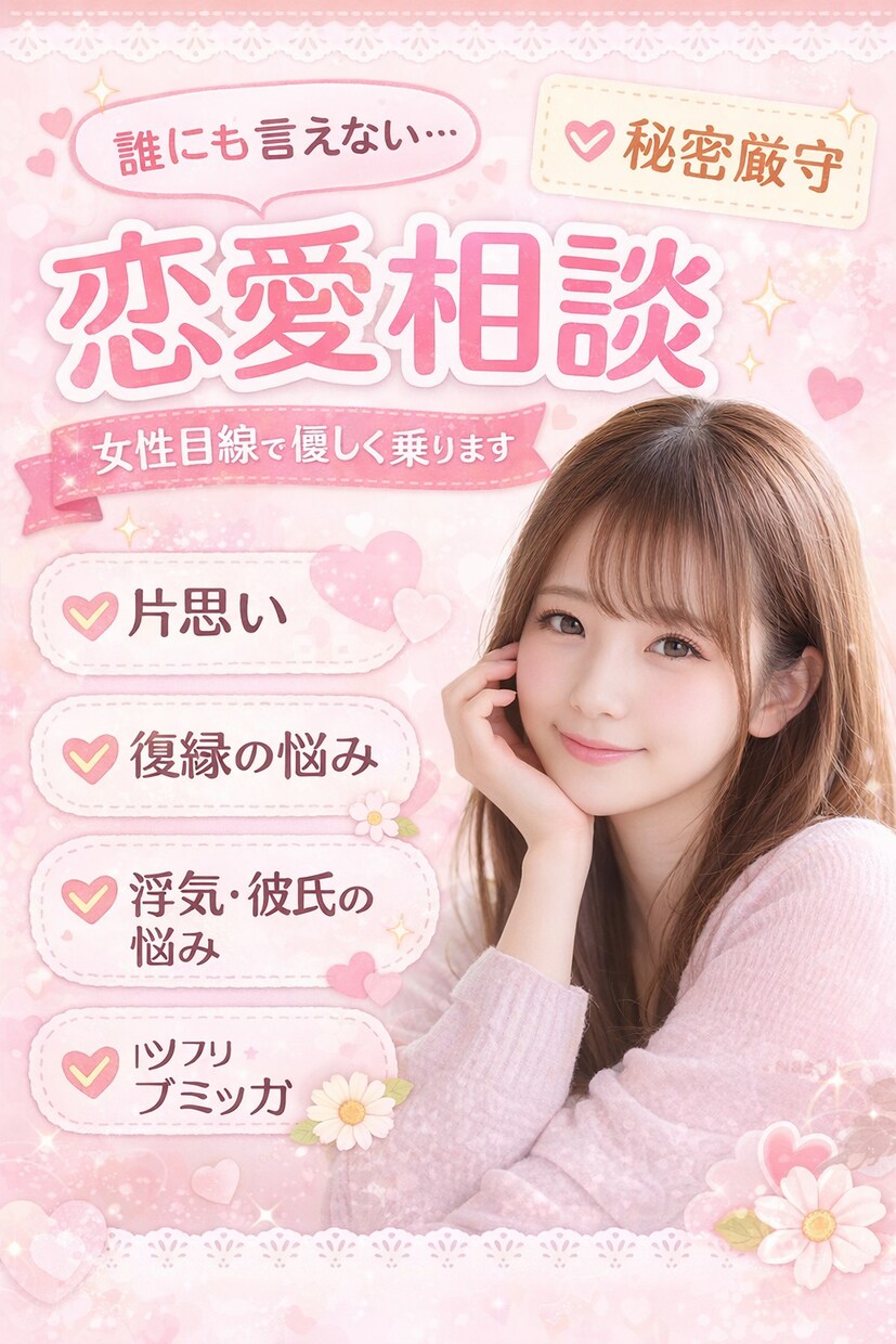 恋愛の悩みを女性目線で優しく相談に乗ります 誰にも言えない恋の悩み聞きます イメージ1