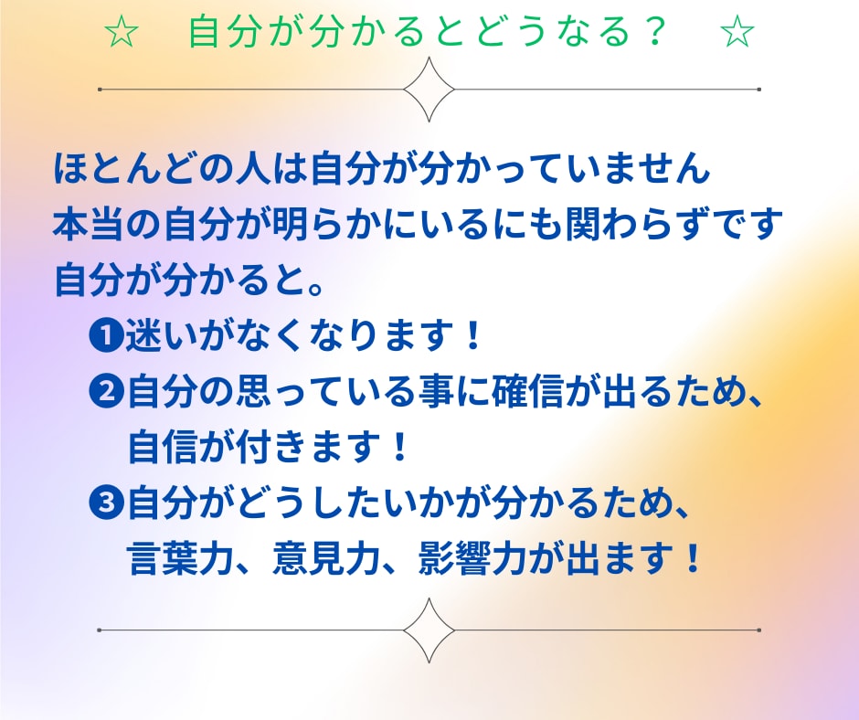 自己理解、自己分析の仕方から行動まで教えます 実績18年1800件。専門プロコーチングが習慣化まで導きます イメージ2