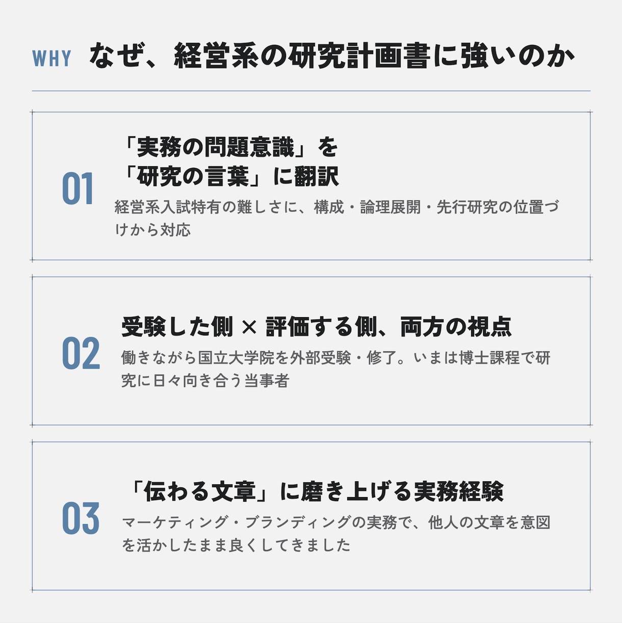 経営学大学院入試の研究計画書を添削します 国内トップクラスの博士課程（経営・組織論）が個別指導 イメージ2