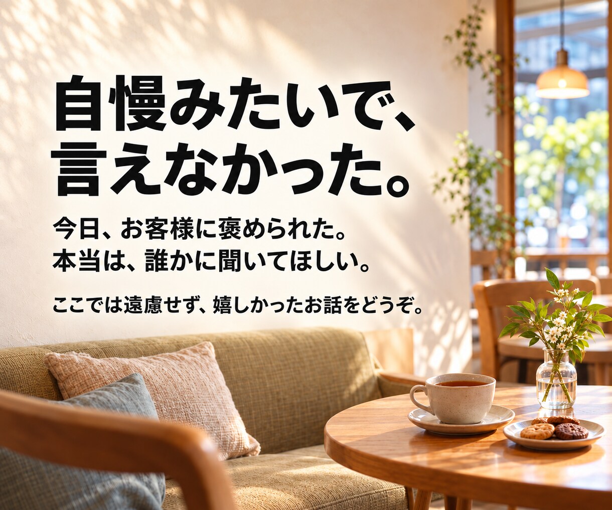 聞き役を頑張るあなたのお話をゆっくり伺います いつもは聞き役。今夜は、あなたが主役。 イメージ5