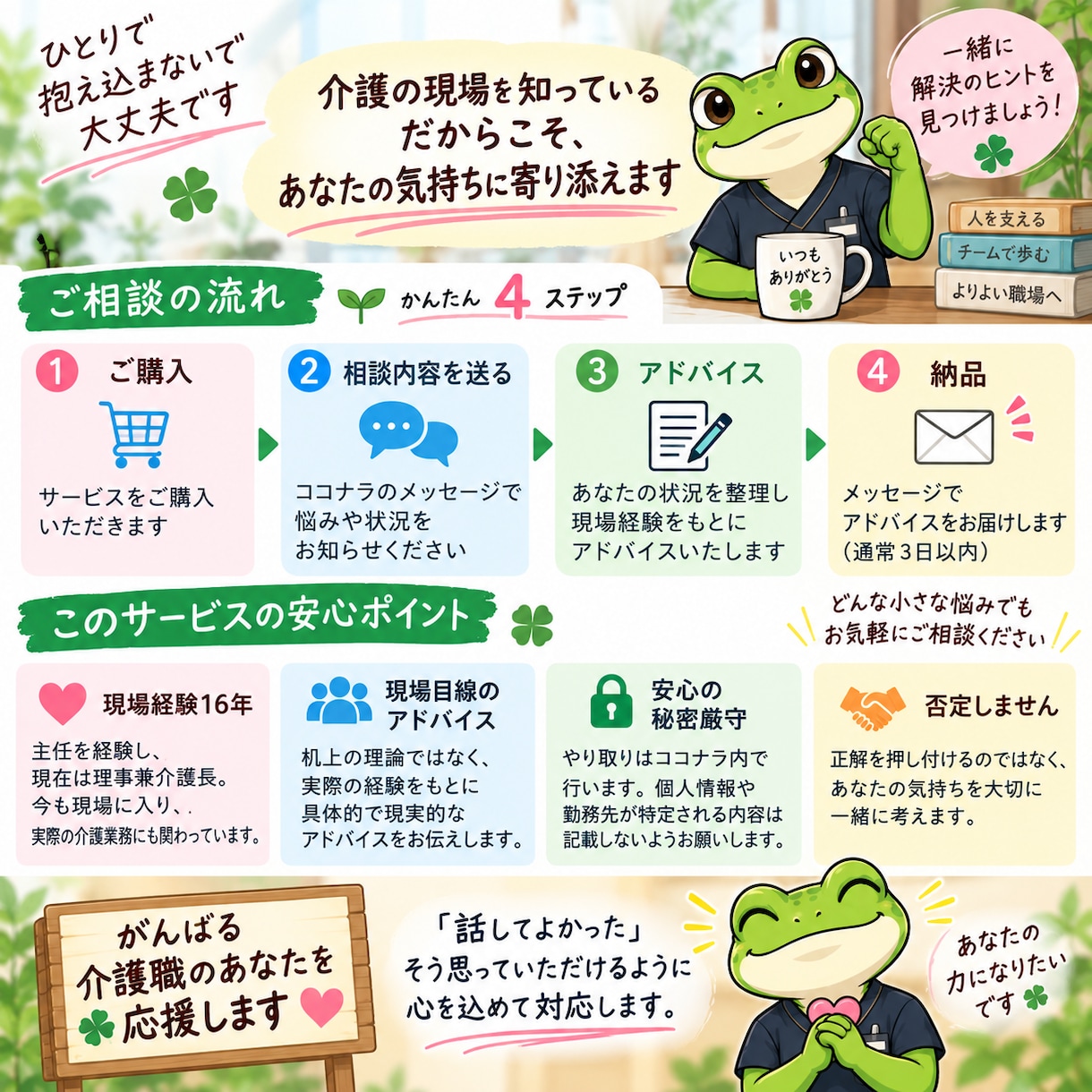 介護職の悩みを現場経験者が聞きます 介護現場の悩みを一緒に整理します イメージ3