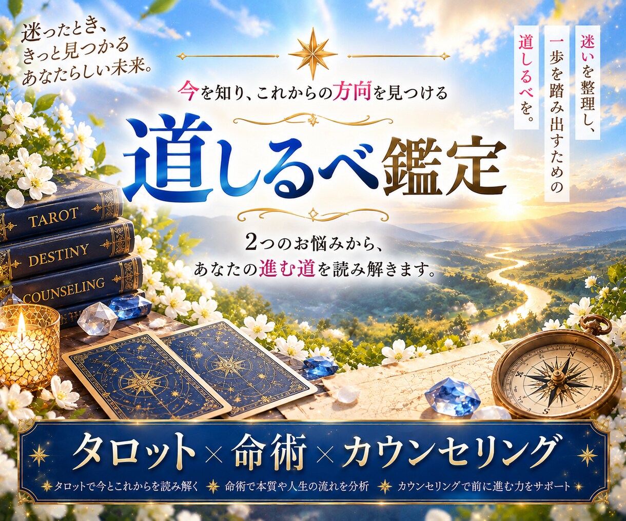 お悩みを深掘りし読み解く「道しるべ鑑定」をします 2つのお悩をタロット×命術×カウンセリングで読み解きます イメージ1