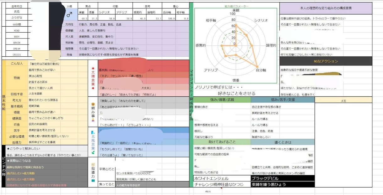 ビジネス特化四柱推命鑑定シートを販売します あなたとあの人の感性の違いがひと目で分かるパラメーター付き イメージ3