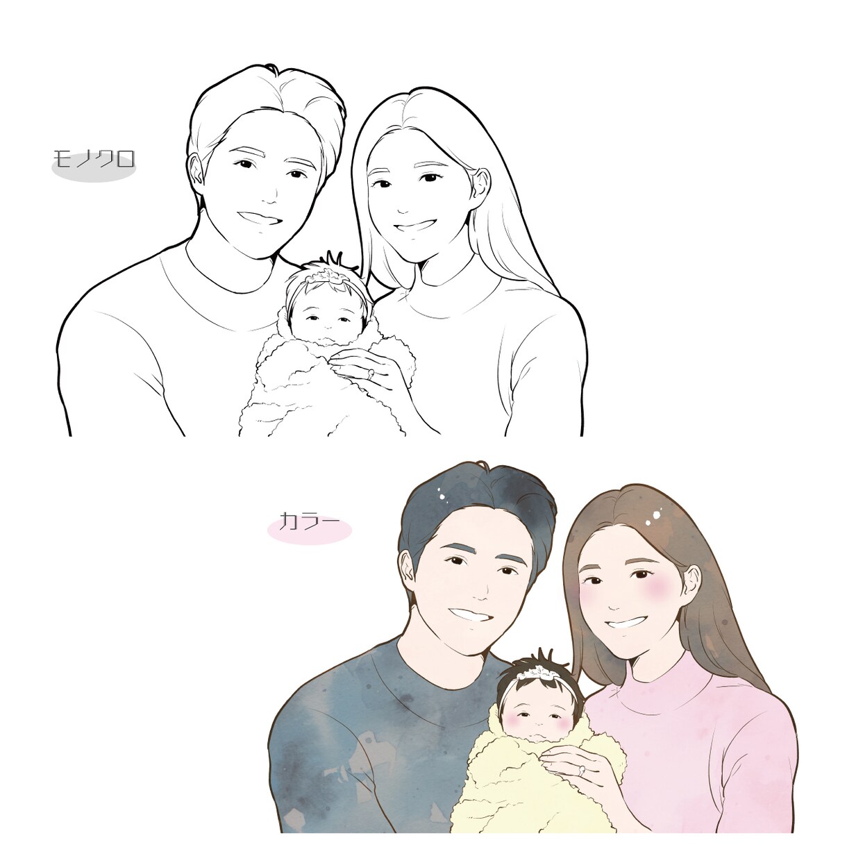 シンプルでやさしいタッチの似顔絵描きます ◎結婚式や誕生日などの記念日に◎家族・子供・赤ちゃん・ペット イメージ6