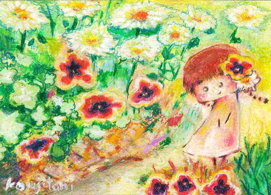 妖精とお花の絵画をクレヨンで描きます 思い出　大切　記念　お花　プレゼント イメージ3