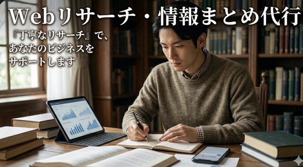 丁寧なWebリサーチ・情報まとめ代行しますます あなたの代わりに徹底調査。必要な情報を整理してお届けします。 イメージ1