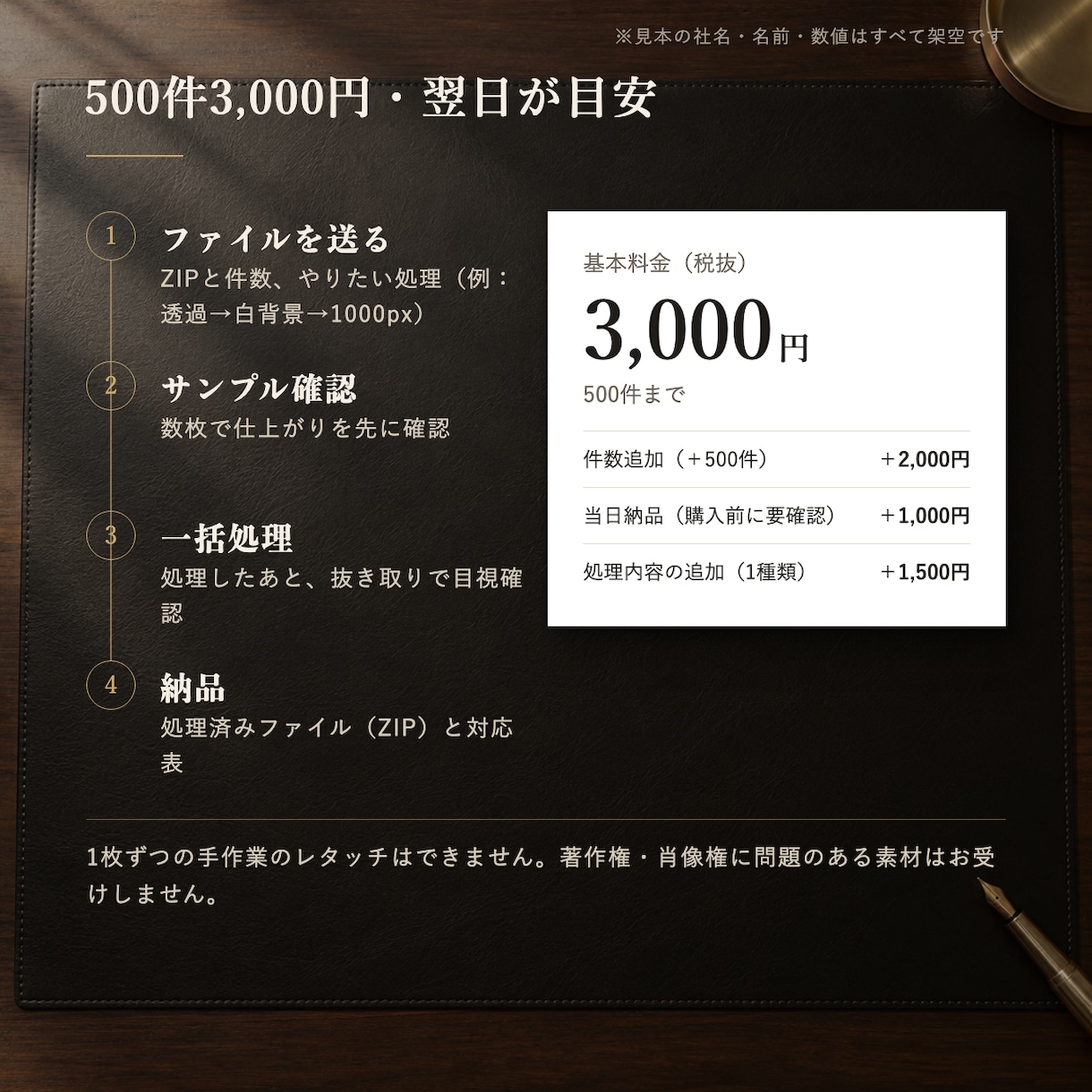 画像やPDFを数百件まとめて一括処理します 同じ処理を500件まで。サンプル確認後に一括加工 イメージ3