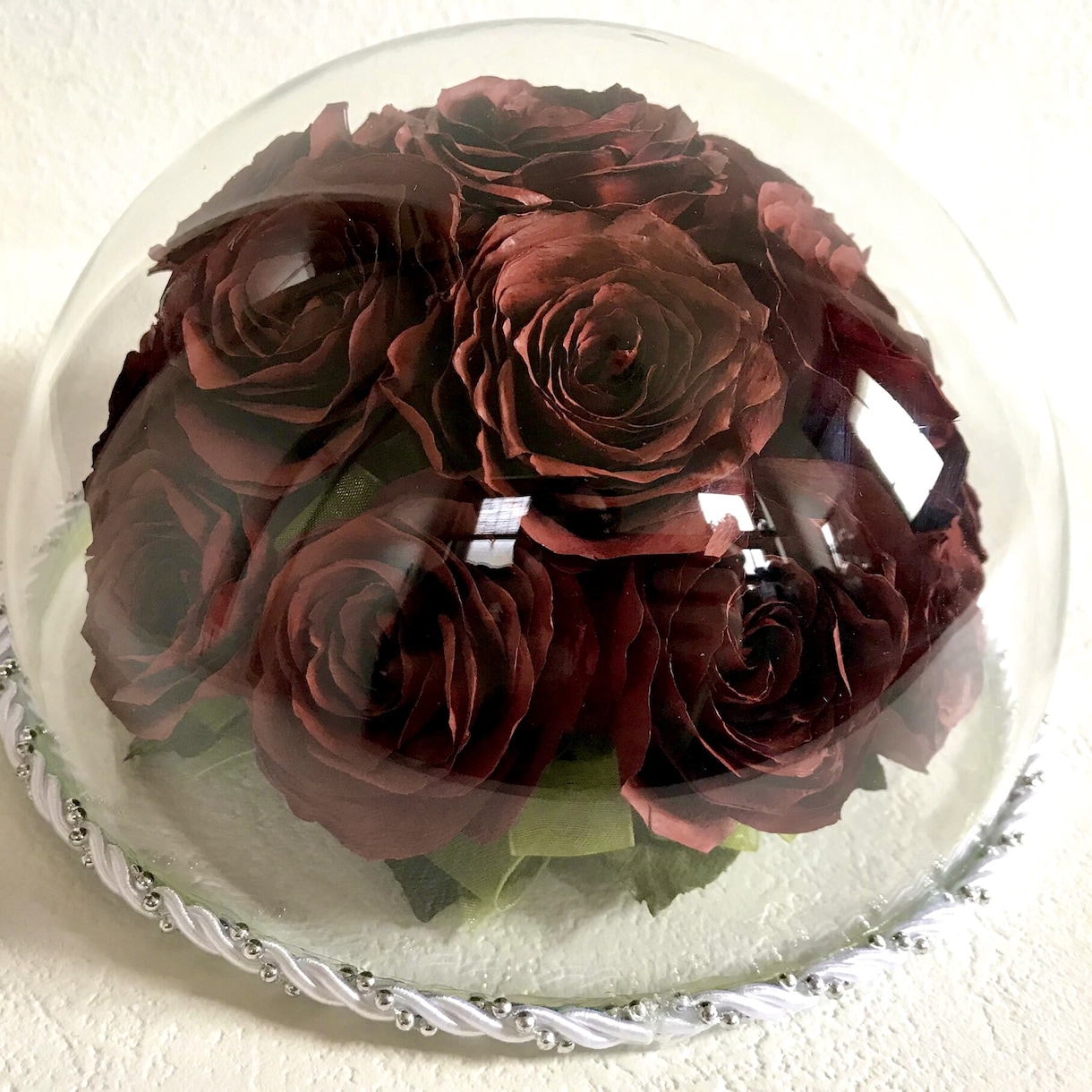 プロポーズの花束　保存　ブーケ　記念の花を残します 【ガラス・ドーム】特別な日の花を立体的に保存　ドライ加工 イメージ4